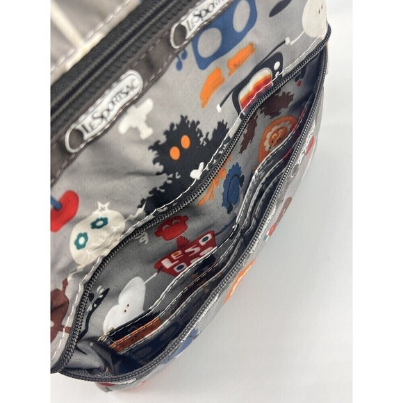 Lesportsac Travel Crossbody 3 Zip Front Pockets  Robot Retro Print Shoulder Bag - Picture 9 of 15